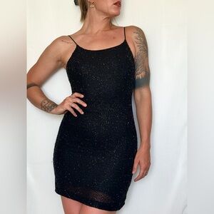 Vintage Jump Black Spaghetti Strap Hand Beaded Cocktail Dress